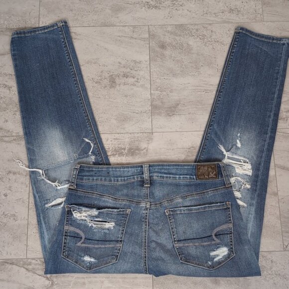 American Eagle Tomgirl Jeans Ripped Destroyed Super Stretch Slim Leg Denim - Picture 11 of 16